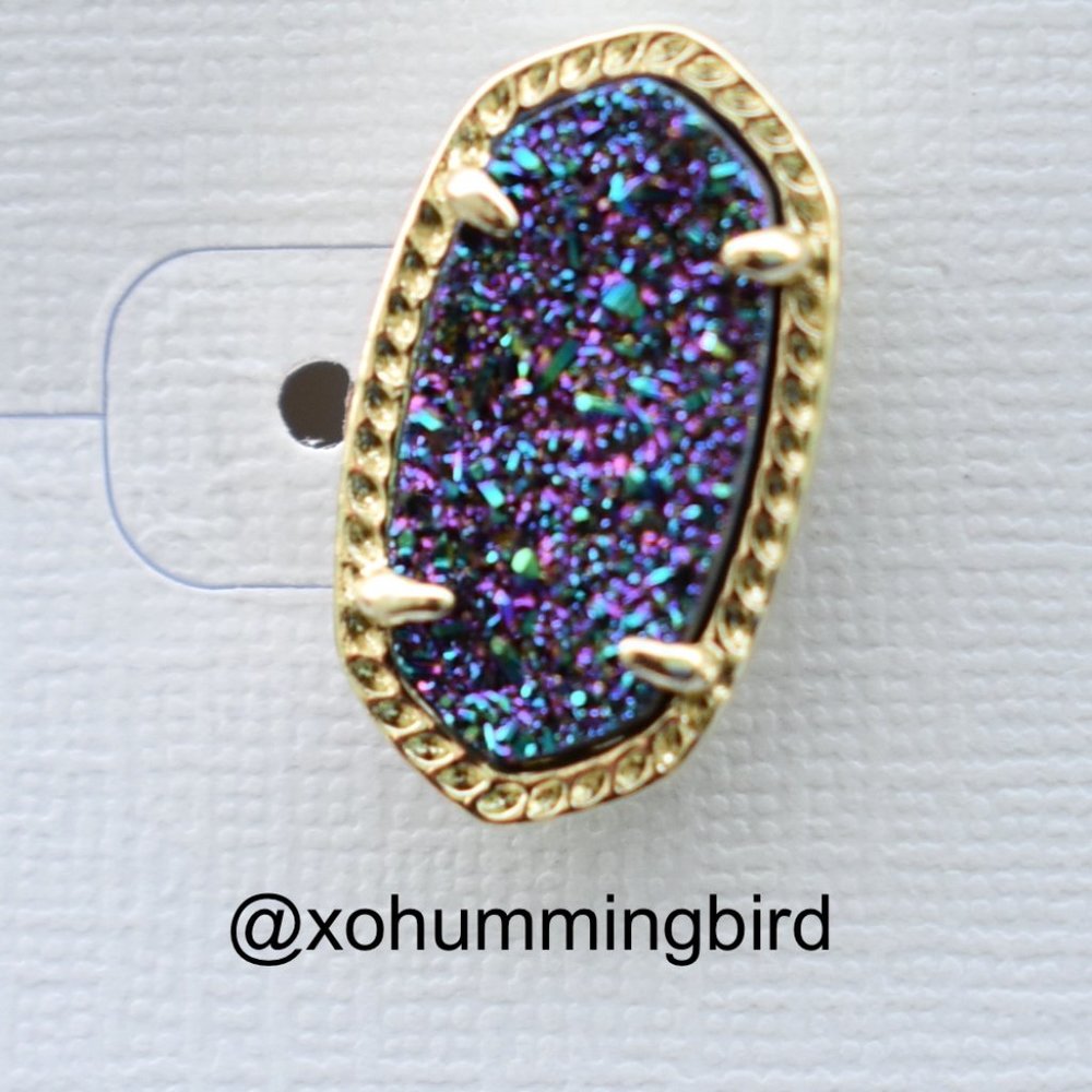 Kendra Scott | Ellie Gold Stud Earrings in Multicolor Drusy - Picture 5 of 6